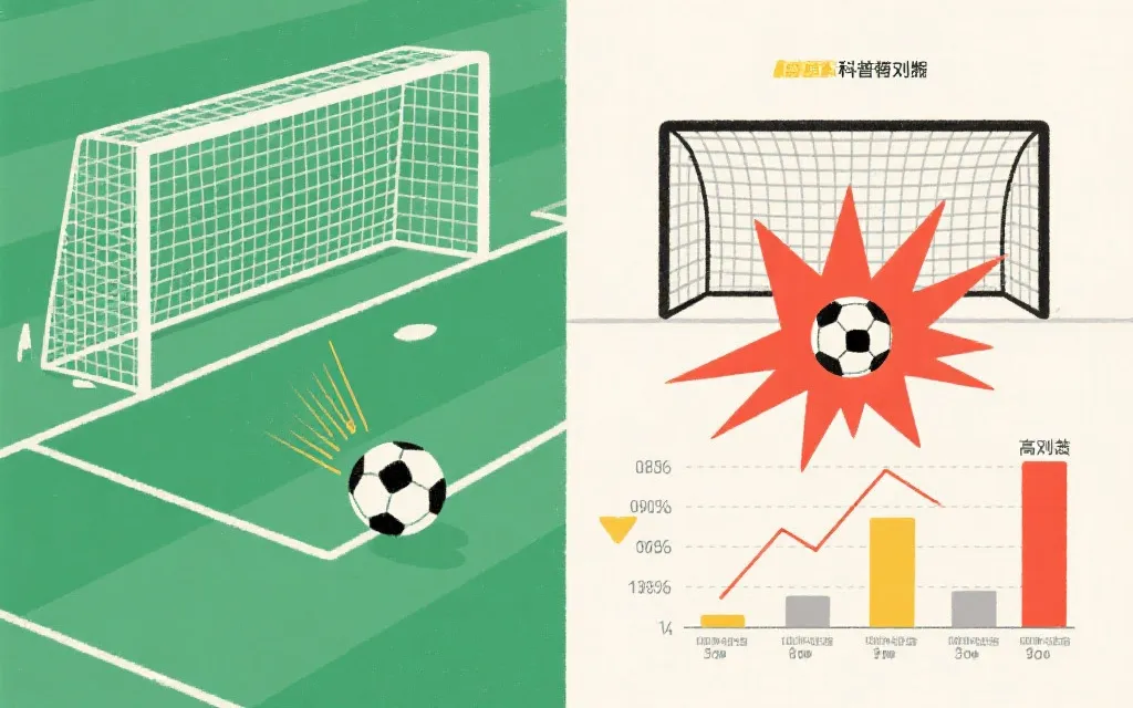 足球数据科普插画：远射低xG与门前机会高xG的对比