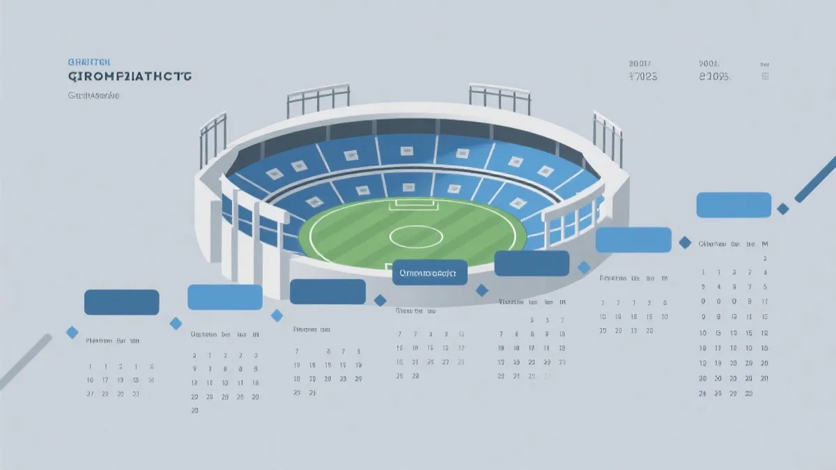 2026世界杯赛程时间线概念图，日历与球场元素结合，简洁信息图风格